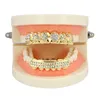 18K Plated Gold Face Grills для зубов Grillz для мужчин Женщины заморожены Hip Hop Poker Heart Cz Diamond Top Botte Set