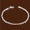 925 Sterling Silver Charm Armband för Kvinnor Flicka Lyxkedja Twisted Rope Bracelet Geometric Silver Silver Fine Armband