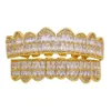 ヒップホップグリルズ男性女性ダイヤモンド歯科グリル 18 18k ゴールドメッキファッションゴールドシルバークリスタル歯ジュエリー