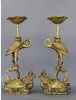 11" Chinese Bronze Dragon Turtle Tortoise Crane Candlestick Holder Ruyi Pair