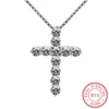 Fina smycken Partihandel Real 925 Solid Silver Cross Pendant Halsband Micro Pave CZ Diamant Original Silver Halsband för kvinnor