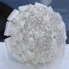 18CM Luxe Ivoor Zijde Roos Bruiloft Bloemen Kristallen Broche Bruidsholding Bloemen Kwastje Volledige Diamant Steek Bruidsboeketten244J