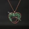 10 stks liefde hartvormige chakra geld boom hanger ketting handgemaakte koperdraad verpakt peridot edelsteen brunch stamboom van leven ketting