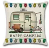 Happy Campers Taie d'oreiller 45 * 45 cm Taie d'oreiller de voiture de tourisme Housse de coussin en lin Home Cafe Office Decor Cadeau GGA3233-1