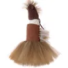 Brown Mane Cavallo Tutu Abito con cappello Carino Animale Pony Costume di Halloween Bambini Ragazze Compleanno Party Dress Bambini Abbigliamento