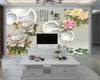 Anpassad lyxig blomma tapet 3D Jade Carving Peony HD Digital Utskrift Fuktskyddad väggpapper
