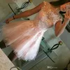 Robe rose pâle Robe Robe Sequins Appliques Cristal Perles Tulle courtes Robes de bal courtes Belle fête Robes sur mesure