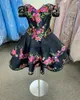 Black Quinceanera Dresses Charro 3 Pieces Printed Floral Applique Off The Shoulder Bandage Homecoming Dress Cheap Mini Prom Ball Gown Sweet