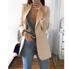 Kadınlar Katı Moda Blazer Sonbahar Hırkalar Uzun Kollu Slim Fit Yaka Kadın Suit Artı Boyutu Turn Down Tops