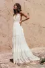 2019 Vestidos de noiva boêmios Halter Deep V Neck Luxury Bordery Sweep Train Backless Bridal Gown Custom feito praia boho weddin216s