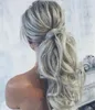 100% Real Human Hair Scrunchie Bun Up Do Hair Pieces Wavy Curly or Messy Ponytail Extension silver grey hair ponytails natural wavy