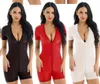 Mujer malla femenina ver a través de Sheer Sexy Bodysuit Night Clubwear cremallera Bodycon corto mono Romper Wet Look disfraces