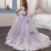 Romantische Spitze Puffy Spitze Bogen Blume Mädchen Kleid Neu Für Hochzeiten Tüll Ballkleid Blume Mädchen Party Erstes Heiliges Kommunion Kleid Pageant Kleid