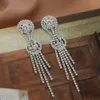 Fashion with Bright Full Rhinestone Tassel Flower-Shaped Drop Dangle Earrings for Women Gift