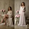 Hot Sell Sexy Wedding Robes V-neck Long Sleeves Appliqued Lace Sweep Train Bathrobe Formal Sleepwear Custom Made Night Gowns For Women