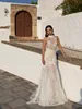 Sereia Lian Rokman Vestidos de casamento Appliqued Lace Halter Neck Vestidos de noiva Sweep Train Backless Robe De Marie