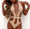 2019 الربيع كريستال مثير BODYSUIT ديب V الماس الثابتة المرأة بيكيني دفع ما يصل خمر ملابس عطلة ثوب السباحة