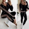 Kvinnor Kläder Sätta Sport Suit Tracksuit Outfit Långärmad Hoodies och byxor Leopard Print Casual Sweatshirt