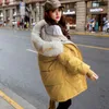 Medium Long Down Parkas Womens Winter Jackets Casual päls krage huva jacka varm tjock kappa plus storlek stor ficka kvinnors kappa