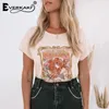 Everkaki Boho Gypsy Girl Print Футболка Топы Хлопок Wild Child Абрикос O Шея Футболка с богемским верхом Женская футболка 2019 Весна-лето New J190427