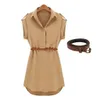 Basic Casual Dresses Summer Dress Women Loose Short Sleeve Mini with Belt High Quality Vestido Hot Sale Clothes