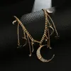 Diamond Studded Stars And Moon Tassel Pendant Chain Long Single Layer Necklace Choker Fashion AccessoriesFashion Jewelry5908471