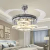 42 Inch LED Ceiling Fans Retractable Blades Modern Crystal Chandelier Fan with 3 Changing Colors for Bedroom living Room el319C