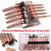 Escovas de maquiagem diamante 10 pcs Definir pincel de cosméticos com bolsa de maquiagem de maquiagem Profissional Povento de olhos Bush Bush Bush Brow Browes Kit