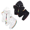 Ropa de diseñador para niños, trajes para niños y niñas, sudaderas con cremallera para niños + pantalones con rayas de arco iris, 2 unids/set, ropa deportiva de verano, conjuntos de ropa para bebés C6613