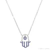 2019 Lucky Turkish evil eye hamsa hand necklace delicate chain pave blue cz pendant necklaces 100 925 sterling silver jewelry286d8765429