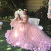 2020 Sweet Blush Pink Wedding Dresses Sweetheart 3D Flowers Appliques Tulle Ribbon Wedding Gowns Romantic Bridal Dresses