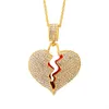 Chaînes glacées pendentif coeur brisé colliers hommes Bling cristal strass amour charme or argent ed chaîne pour femmes 2547