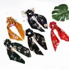 Women Girls Ribbon Hair Rope Hair Scrunchies Accessories Ponytail Holder Streamers Hairbands Lady floral leopard Scrunchy Headwear M1946