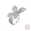 Luxus BIG 100% 925 Sterling Silber offene Blumenringe Delikate Mädchen Frauen Weihnachtsgeschenk süßer silberner größenverstellbarer Ring Schmuck