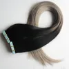 40 Pieces Ombre Tape in Hair Extensions Human Remy Colored Hair Extensions #1B Fading to grey Ash Blonde Glue on Hair