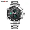 WEIDE Mens Quartz Digital Sports Auto Date Back Light Alarm Repeater Multiple Time Zones Stainless Steel Band Clock Wrist Watch