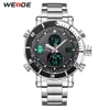 WEIDE Reloj de pulsera deportivo digital de cuarzo para hombre con fecha automática y luz de fondo Repetidor de alarma Múltiples zonas horarias Reloj de pulsera de acero inoxidable 2054