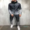 Fashion-Casual Men's Tracksuit Long Sleeve Gradient Hooded Jogging Tops Bottom Sporty Sweat 2PCS Suit Trousers Hoodie Coat Pant