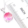 Luckyshine Women Gift Round Pink Bi Colored Tourmaline Gems 925 Sterling Silver Plated Pendants Drop Earrings Engagement Jewelry Set