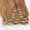 VMAE Extensions de cheveux humains brésiliens longs et lisses à clips pour femmes, couleur naturelle, brun blond, double tirage, 120 g