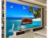 3d anpassad stor bild väggmålning tapet kreativ delfin leker vatten kokosnöt mås hav 3d vardagsrum TV bakgrundsvägg