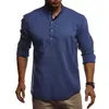 Linen Shirt Long Sleeve Stand Collar Solid Color Men's Shirt Slim Casual Pullover High Quality Hot Sale Mens Clothing