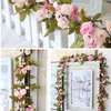 230 cm / 91in jedwabny róża dekoracje ślubne bluszczu winorośli sztuczne kwiaty Arch Decor z zielonymi liśćmi wiszące ściany Garland A0332