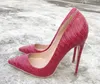 2023ss estilo feminino vermelho lbottom sapatos de salto alto colorido dedo do pé verde serpentina senhora sapatos de casamento dust1384834