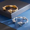 Regali di Natale Gioielli moderni Acciaio inossidabile 316L Argento / oro Biker Wolf Head End Open Cuff Bracciale rigido per regali da uomo