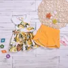 Baby Girls Bawełna Kwiat Drukowana Dress + Krótki Spodnie 2PC Outfits Dzieci Moda Ubrania Zestaw 5 zestawów / partia