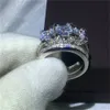 Luxus Kristall Weibliche Zirkon Hochzeit Ring Set Mode 925 Silber Braut Sets Schmuck Versprechen Liebe Verlobung Ringe Für Frauen