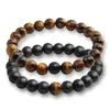 2 datorer/set modepar Tiger Eye Stone Armband Bangles Classic Black White Natural Lava Stones Charm Bead Armband Women Men