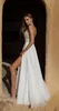 Asaf Dadush Boho Abiti da sposa sexy Scollo all'americana Pizzo bohemien Abito da sposa in chiffon spaccato Una linea Abiti da sposa da spiaggia Robe De Mariee