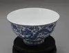 China porcelana antigua azul y blanco doble dragones cuencos